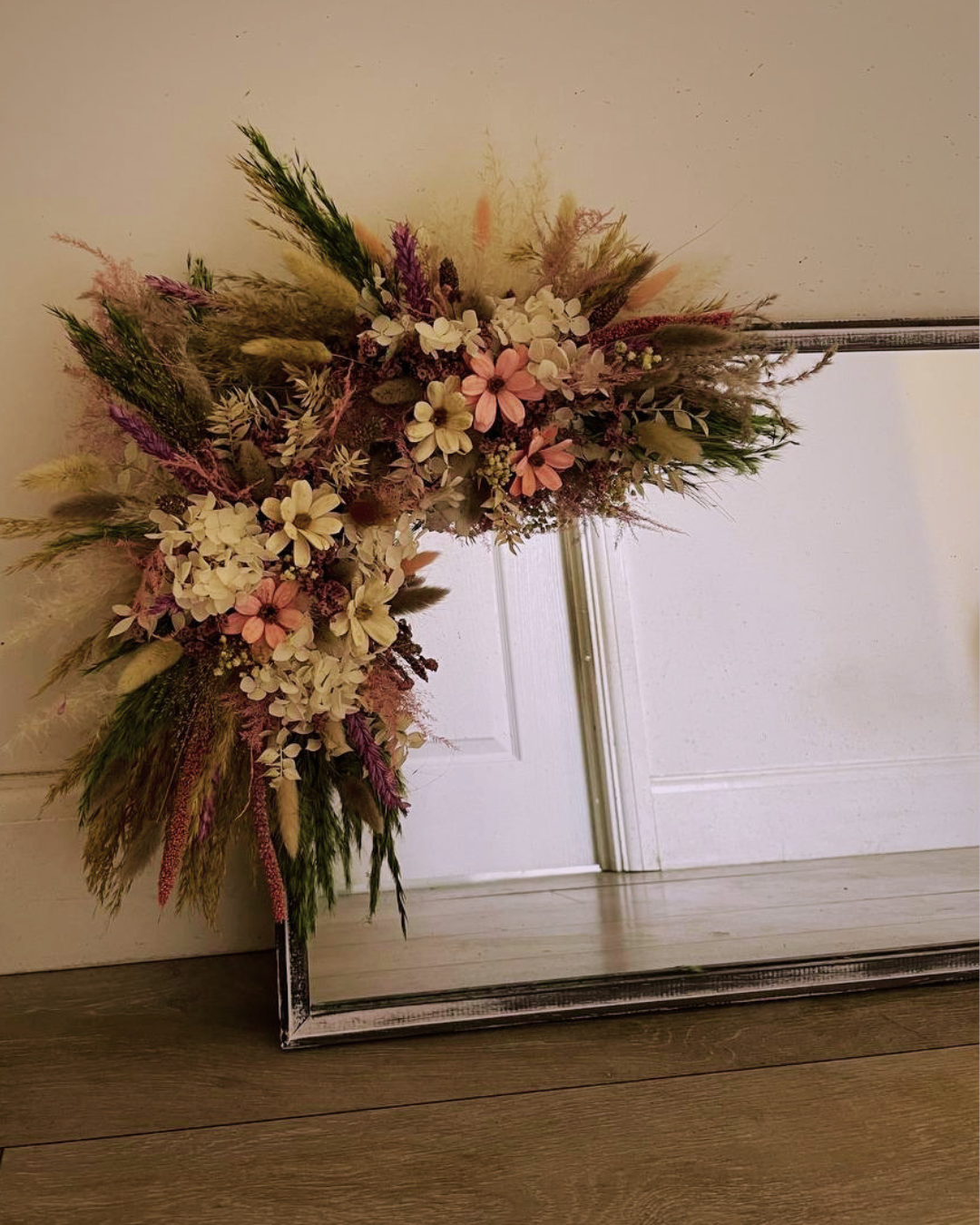 Purple Dried Flower Mirror Garland