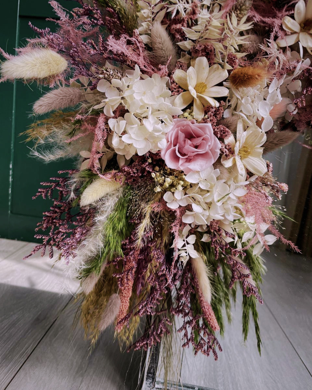 Purple Dried Flower Mirror Garland