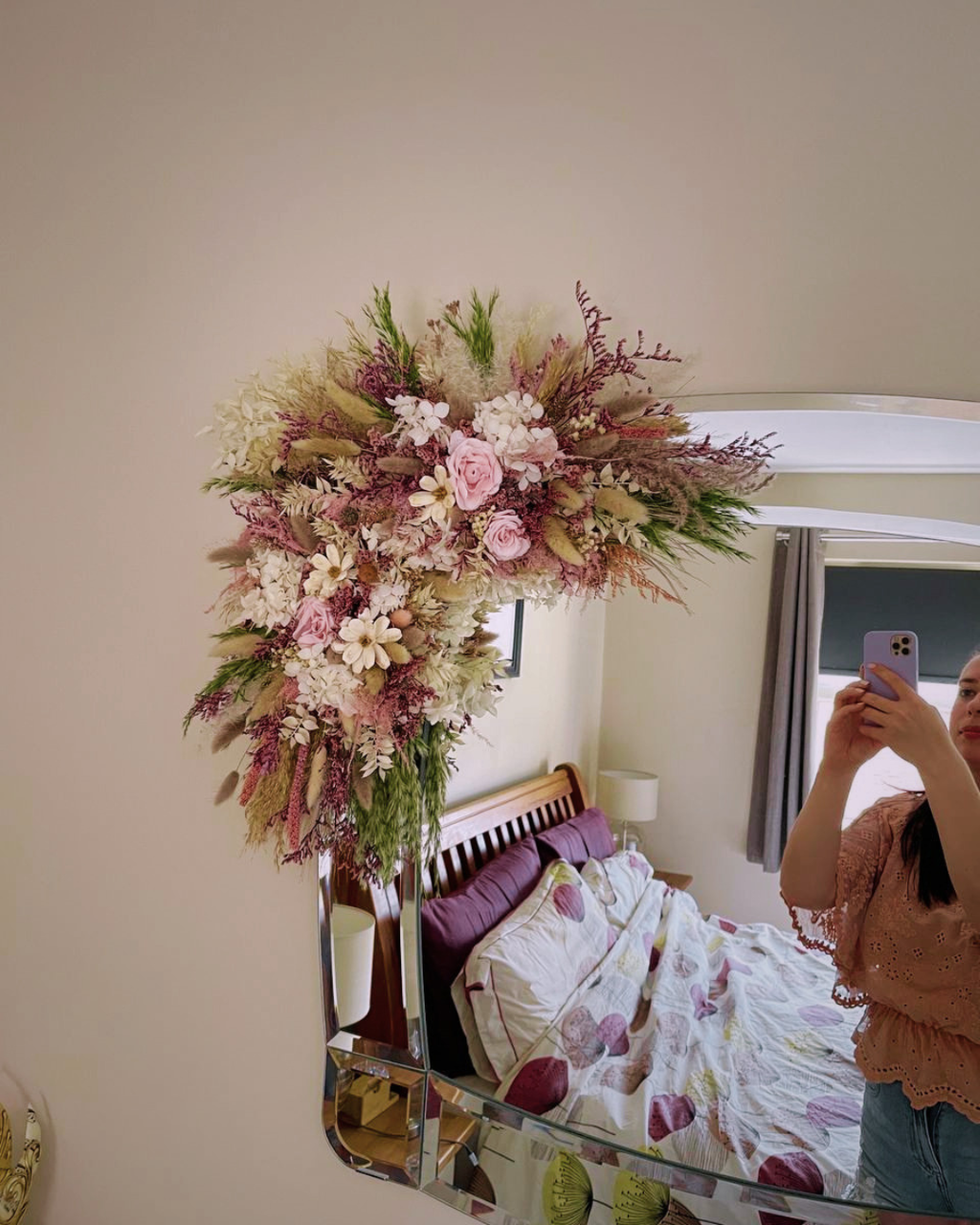 Purple Dried Flower Mirror Garland