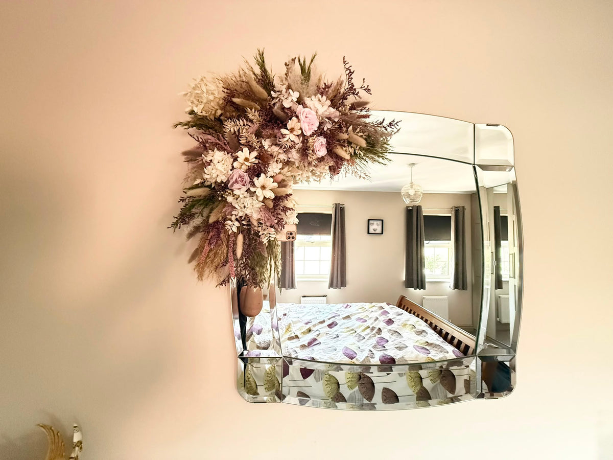 Purple Dried Flower Mirror Garland