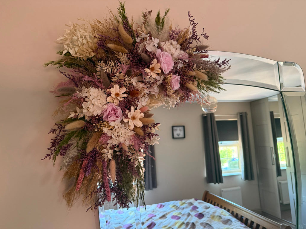 Purple Dried Flower Mirror Garland