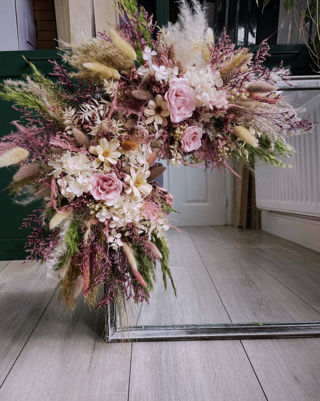 Purple Dried Flower Mirror Garland