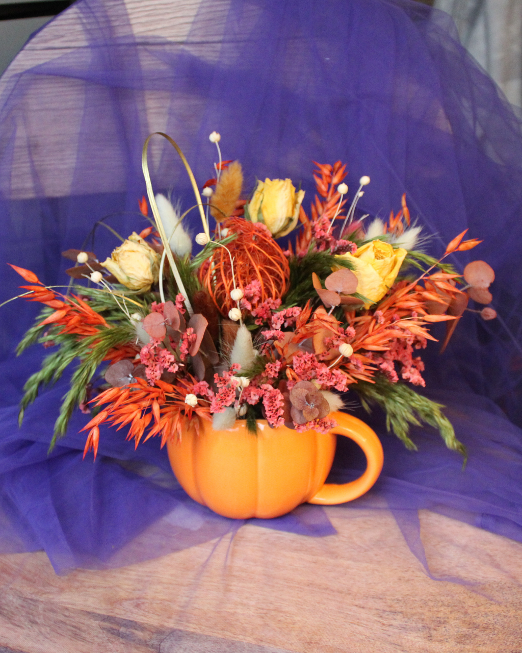 Dried Flower Arrangement - Autumnal Pumpkin Decor