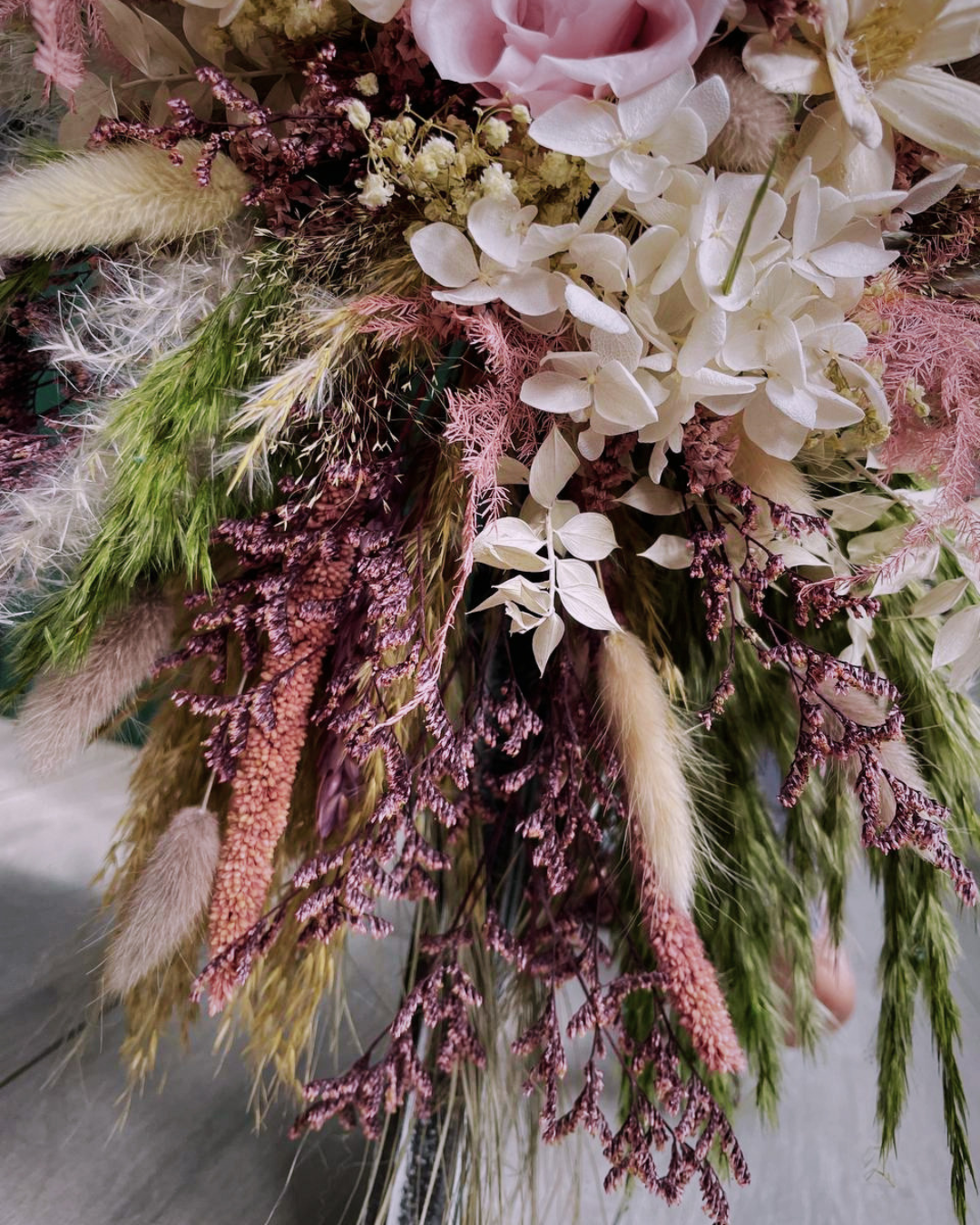 Purple Dried Flower Mirror Garland