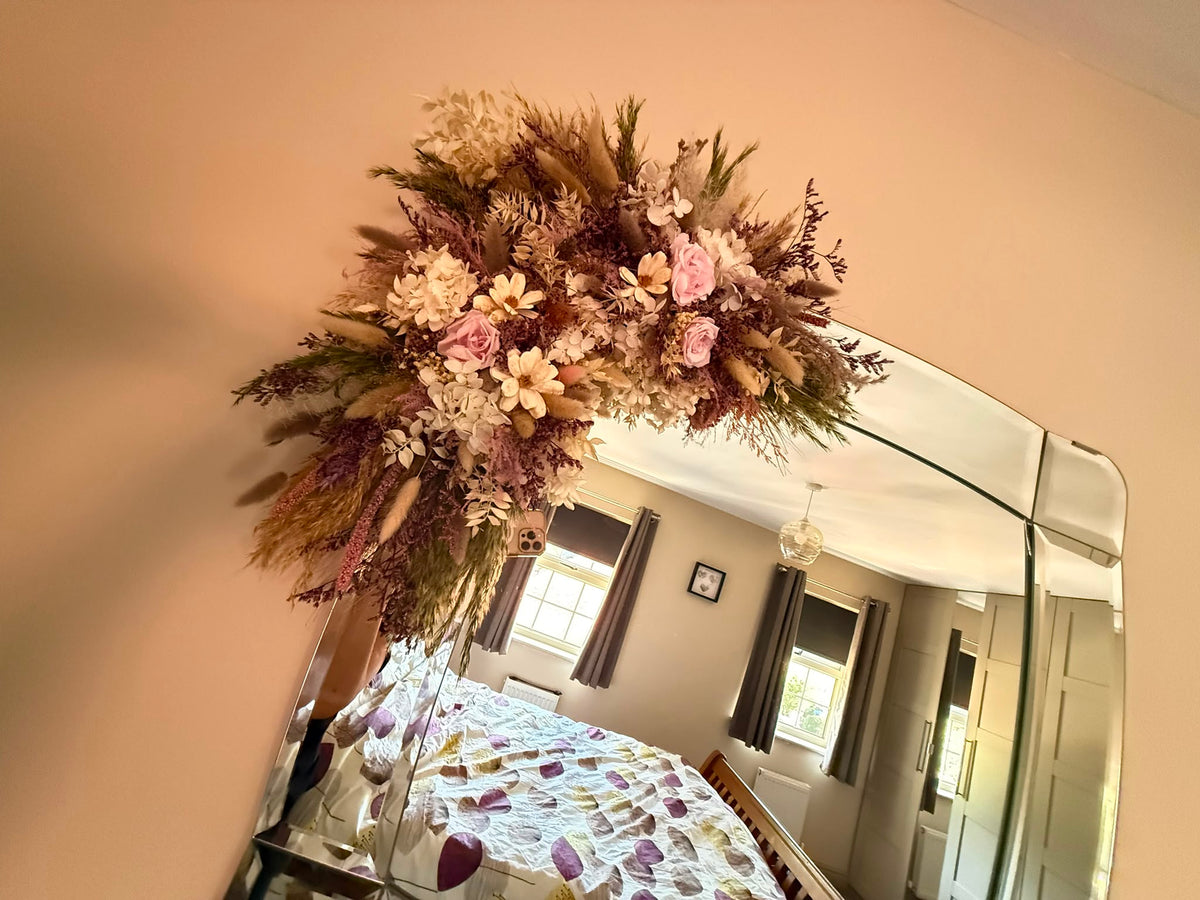 Purple Dried Flower Mirror Garland