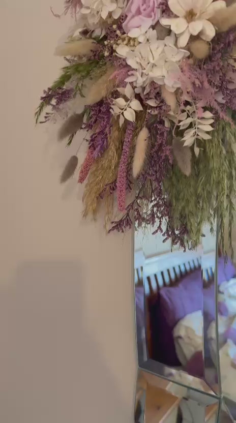 Purple Dried Flower Mirror Garland
